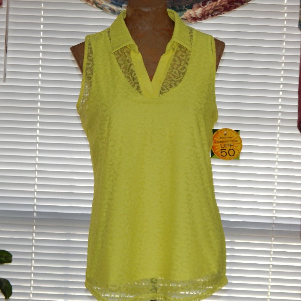 NWT $75 BETTE & COURT 50 UPF Neon Yellow Two Piece Look Top M
